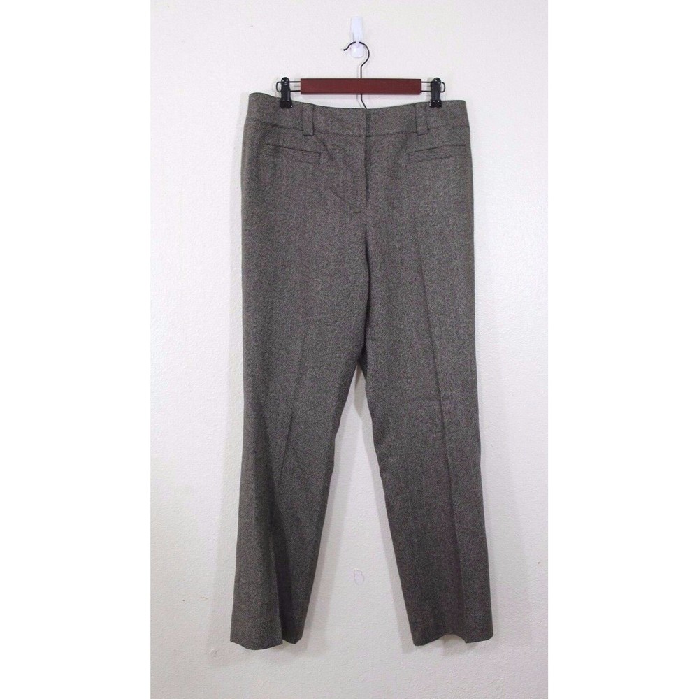 CARLISLE brown gray Wool viscose Herringbone Straight Leg dress Pants 10 office‎